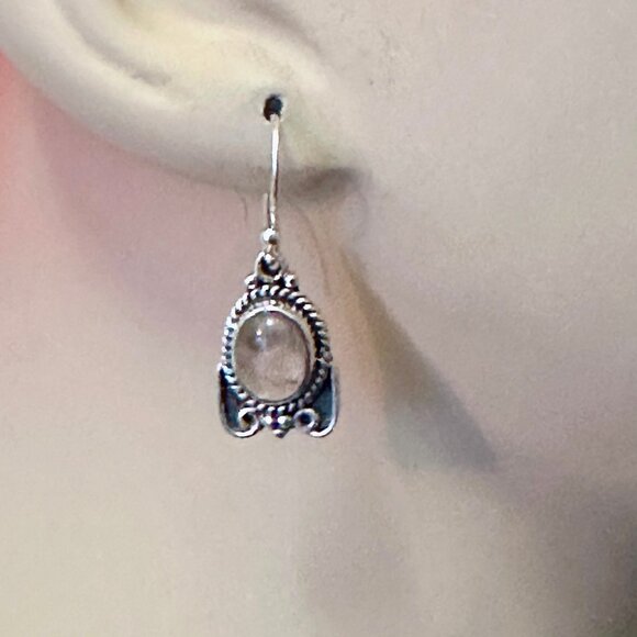 Rose Quartz Earrings, Sterling Silver, Pierced, Blue Stone, Handmade, Dangle - Picture 2 of 3